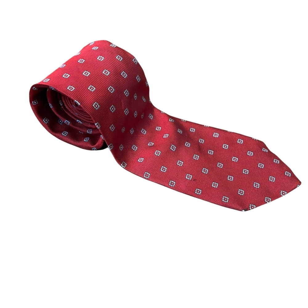 Brooks Brothers 346 Necktie Mens Red Geometric Medallion Silk Tie